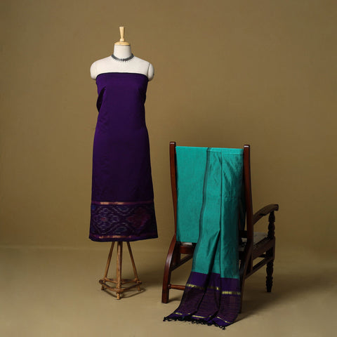 Pochampally ikat silk cotton 3pc unstitched dress material