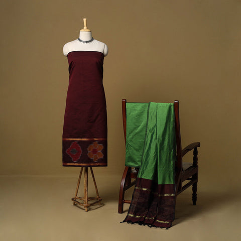 Pochampally ikat silk cotton 3pc unstitched dress material