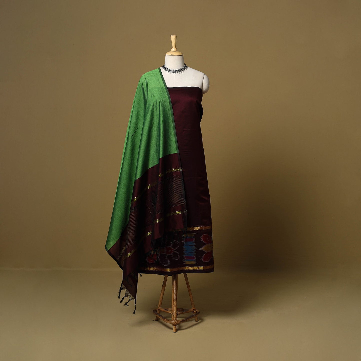 Pochampally ikat silk cotton 3pc unstitched dress material