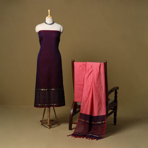 Pochampally ikat silk cotton 3pc unstitched dress material