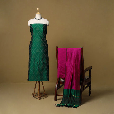 Pochampally ikat silk cotton 3pc unstitched dress material
