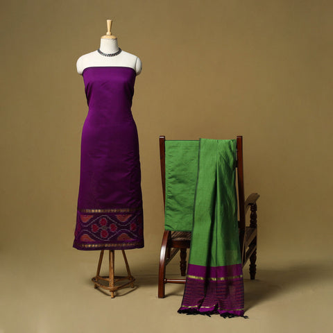 Pochampally ikat silk cotton 3pc unstitched dress material