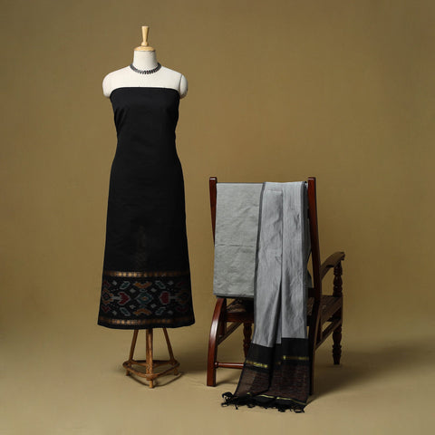 Pochampally ikat silk cotton 3pc unstitched dress material