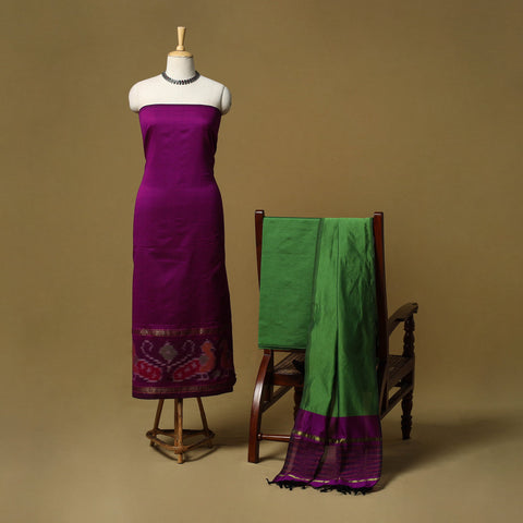 Pochampally ikat silk cotton 3pc unstitched dress material