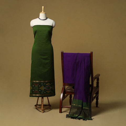 Pochampally ikat silk cotton 3pc unstitched dress material