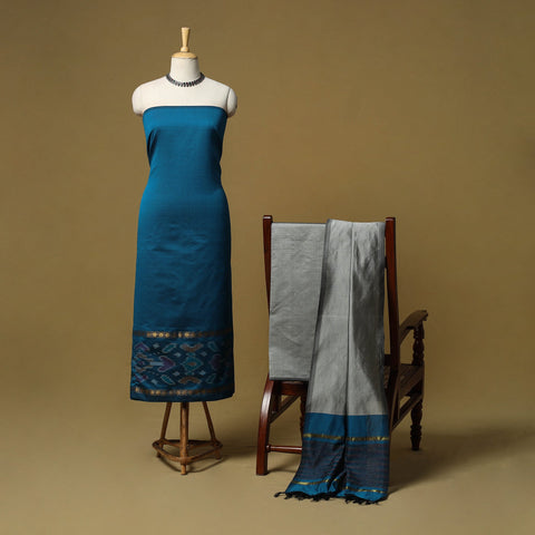 Pochampally ikat silk cotton 3pc unstitched dress material