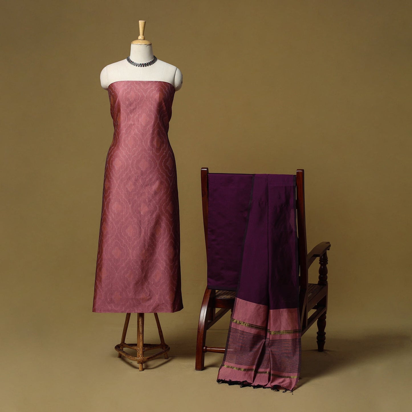 Pochampally ikat silk cotton 3pc unstitched dress material