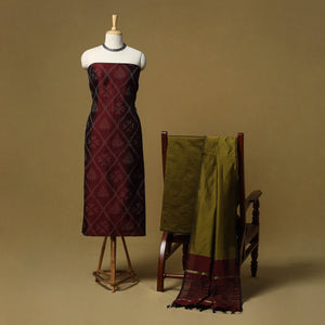 Pochampally ikat silk cotton 3pc unstitched dress material