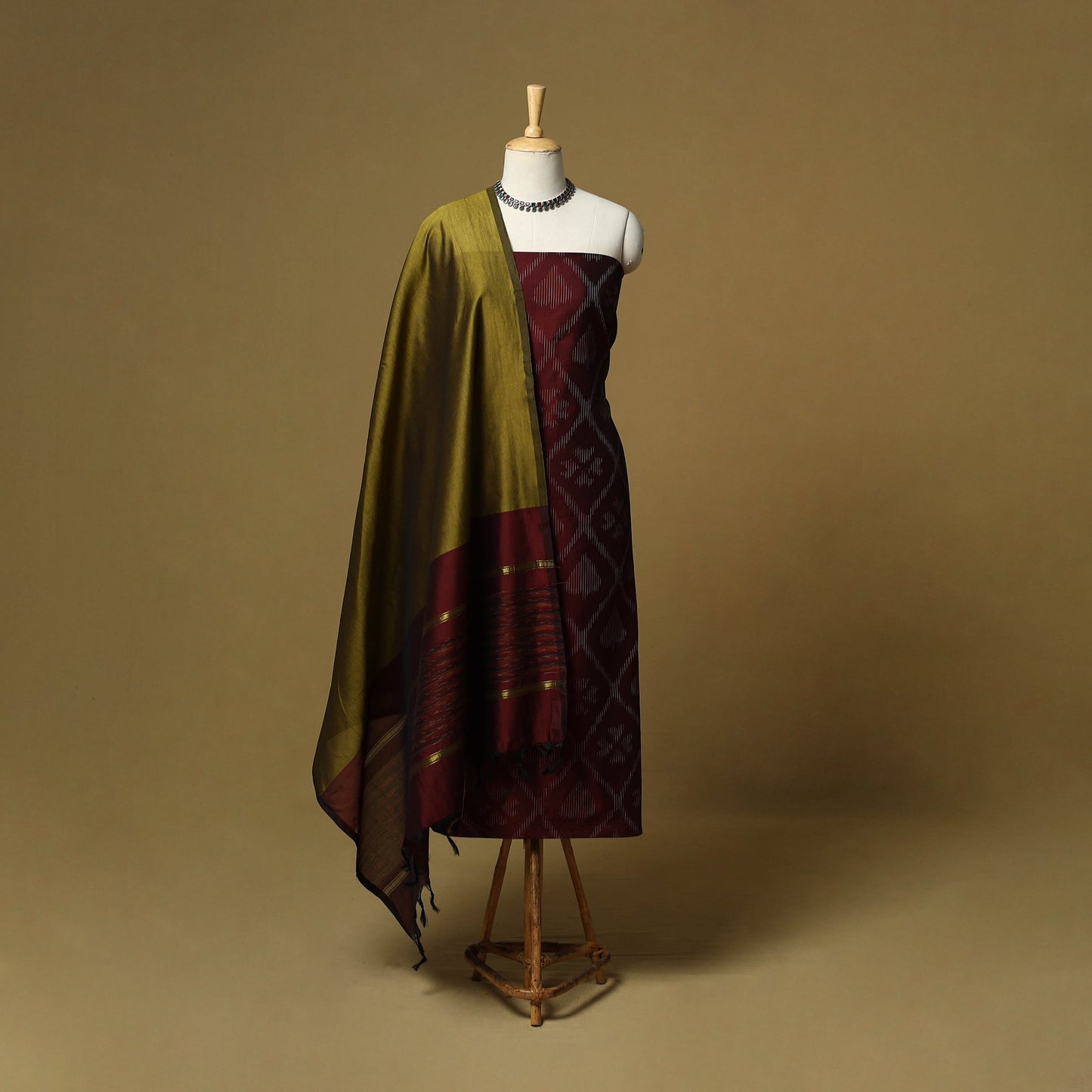 Pochampally ikat silk cotton 3pc unstitched dress material