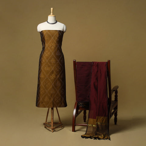 Pochampally ikat silk cotton 3pc unstitched dress material