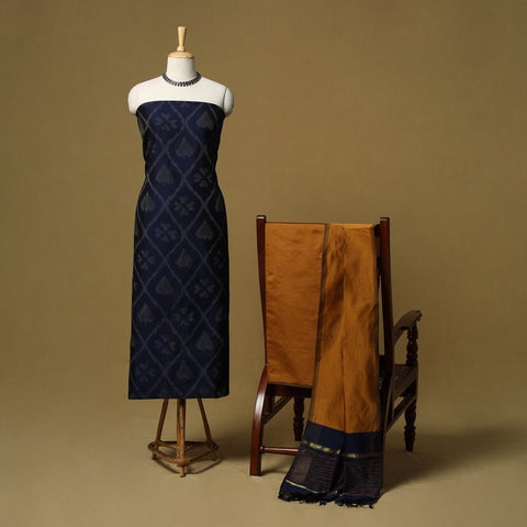 Pochampally ikat silk cotton 3pc unstitched dress material