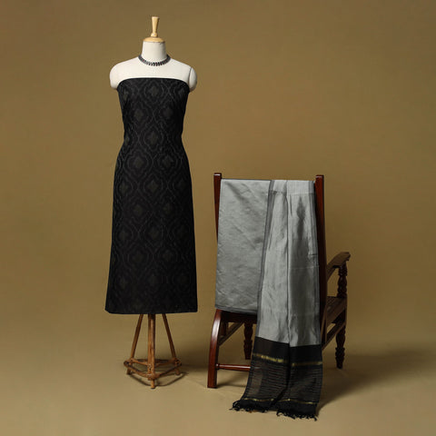 Pochampally ikat silk cotton 3pc unstitched dress material