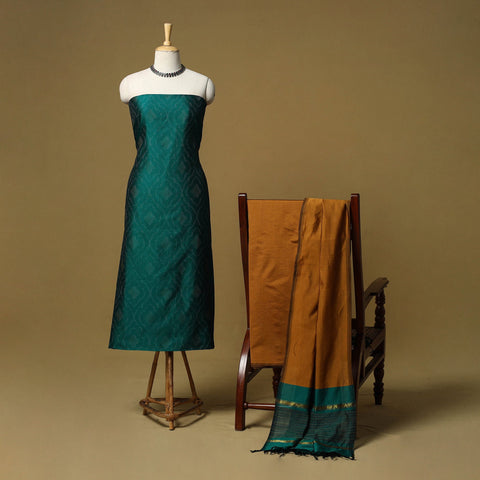 Pochampally ikat silk cotton 3pc unstitched dress material