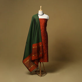 Pochampally ikat silk cotton 3pc unstitched dress material