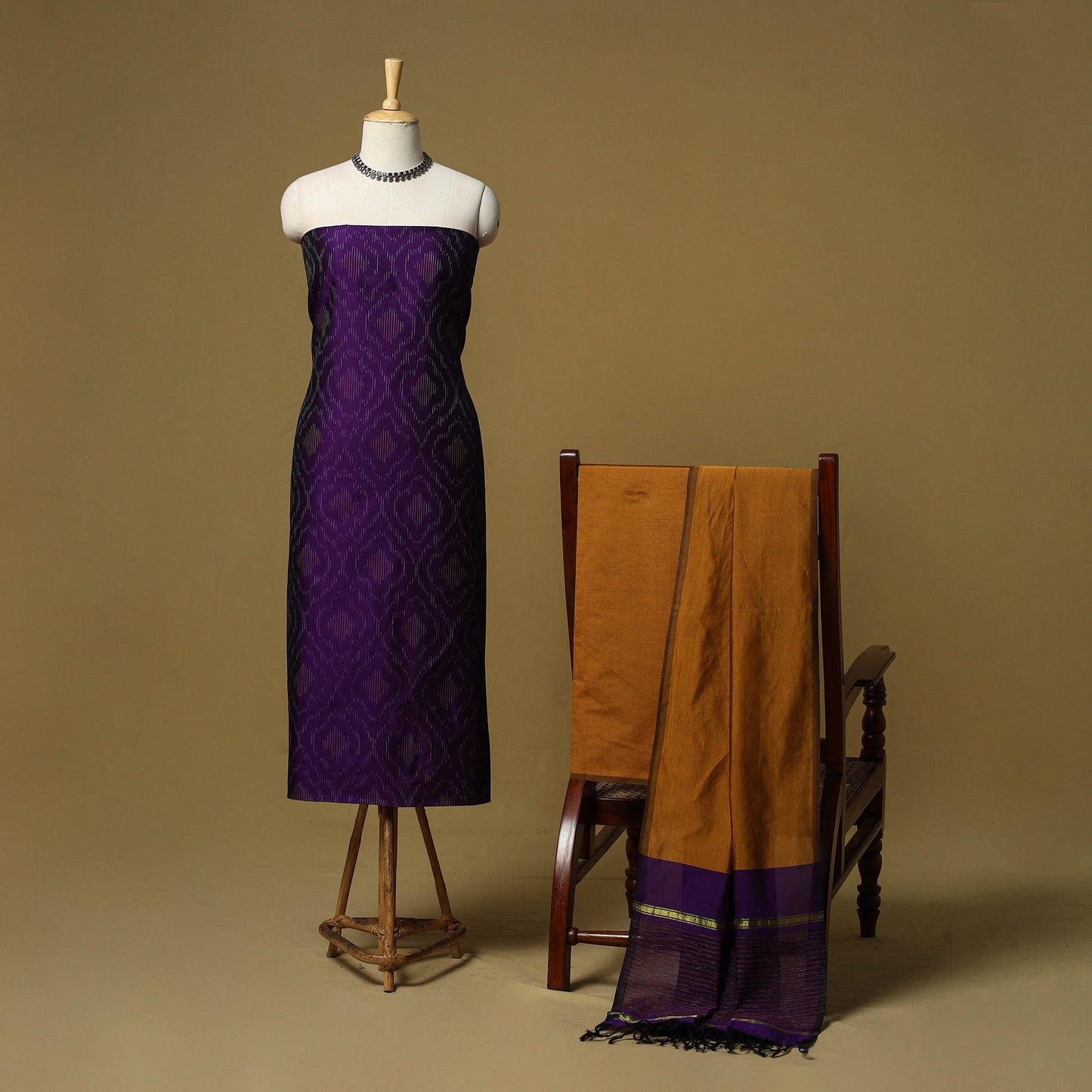 Pochampally ikat silk cotton 3pc unstitched dress material