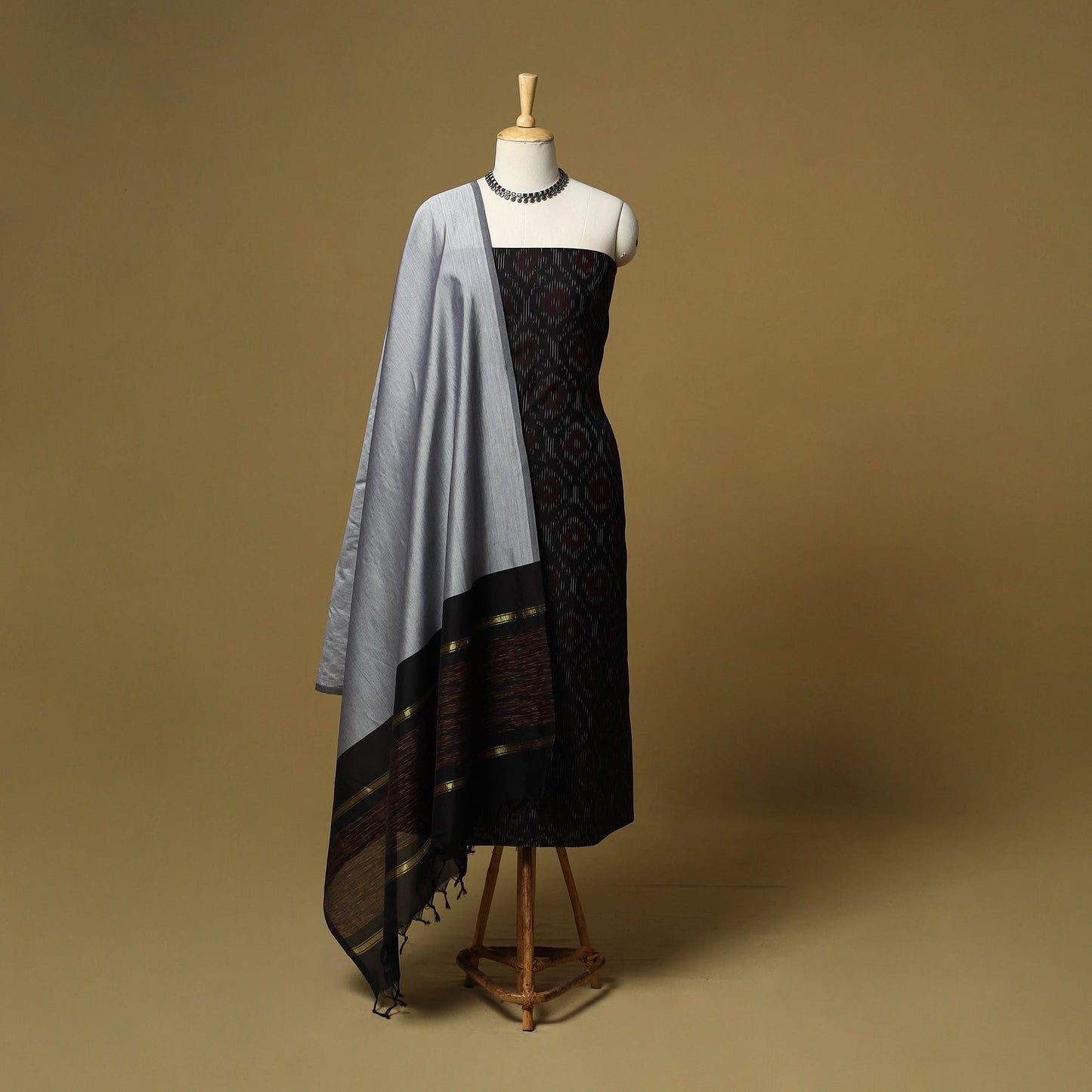 Pochampally ikat silk cotton 3pc unstitched dress material