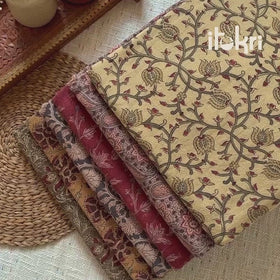 Brown - Pedana Hand Block Print Handwoven Pure Merino Wool Natural Dyed Kalamkari Fabric 02