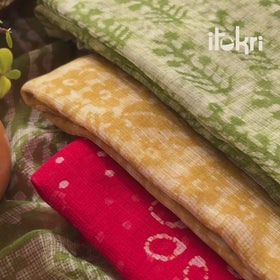 Pink - Kutch Hand Block Batik Print Kota Doria Cotton 3pc Unstitched Dress Material Suit Set 04