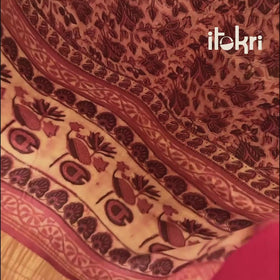 Green - Bagru Hand Block Print Natural Dyed Modal Silk Saree 22