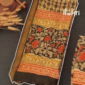 Black - Maheshwari Silk Hand Block Bagru Print 3pc Unstitched Dress Material 32