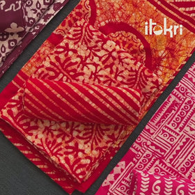 Kutch Hand Block Batik Print Cotton 3pc Unstitched Dress Material Suit Set 28