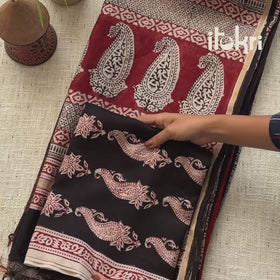 Bagh Hand Block Print Natural Dyed Chanderi Silk 3pc Unstitched Dress Material Suit Set 98