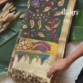 Pink - Srikalahasti Kalamkari Pen Work Mangalagiri Handloom Cotton Natural Dyed Handpainted Dupatta 75