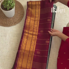 Blue - Pure Handwoven Mangalagiri Silk Cotton Pattu Saree with Zari Border 04