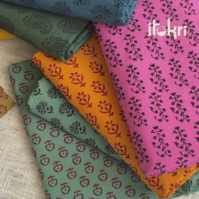 Pink - Bagh Hand Block Print Natural Dyed Cotton Fabric 17