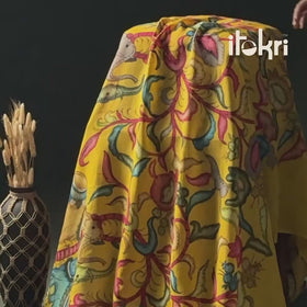 Red - Natural Dyed Chanderi Silk Handpainted Srikalahasti Pen Kalamkari Fabric 01