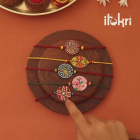 Reusable Madhubani Handpainted Wooden Rakhi 35