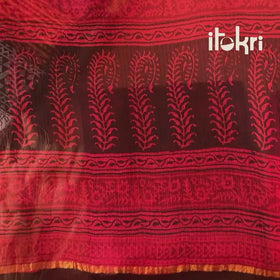 Brown - Bagh Hand Block Print Natural Dyed Kota Doria Cotton 3pc Unstitched Dress Material Suit Set 37