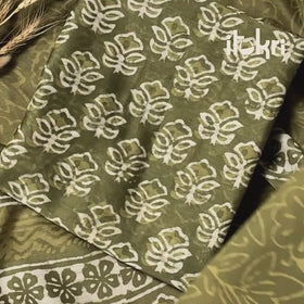 Green - Hand Block Batik Print Maheshwari Silk 3pc Unstitched Dress Material 30