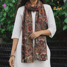 Black - Kalamkari Handpainted Cotton Stole 22