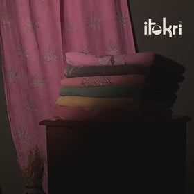 Grey - Natural Dyed Pure Merino Wool Handloom Akola Hand Block Printed Fabric 40