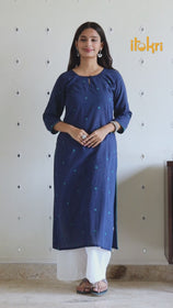 Navy Blue - Jacquard Cotton Straight Kurta 09