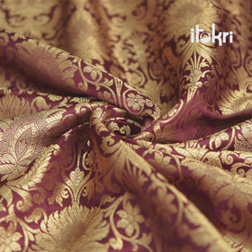 Pink - Pure Banarasi Handwoven Cutwork Zari Buti Silk Cotton Fabric 07