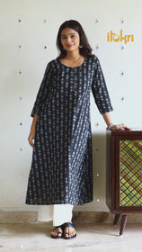 Black - Jacquard Cotton Long Kurta