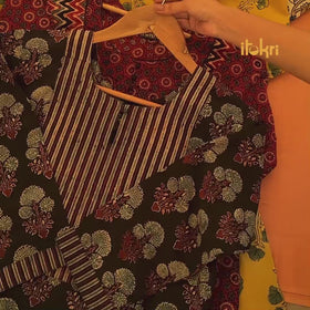 Red - Natural Dyed Cotton Block Print Straight Ajrakh Kurta for women 05