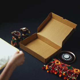 Diwali Gift Hamper - Festive Kutch Embroidery Toran With Dryfruits & Copper Enamel Tealight Holder (3 Curated Products)