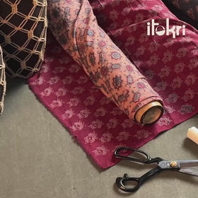 Brown - Pure Merino Wool Handloom Natural Dyed Hand Block Ajrakh Print Fabric 06