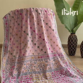 Phulkari Hand Embroidered Chanderi Silk Chapa Work Saree 04