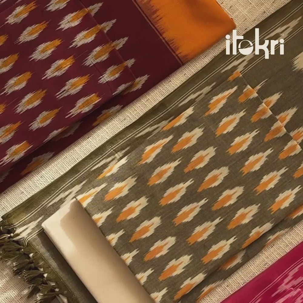 Pochampally Ikat Weave 3pc Cotton Unstitched Dress Material Suit Set 01
