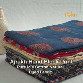 Beige - Natural Dyed Pure Mul Cotton Hand Block Ajrakh Print Fabric 22