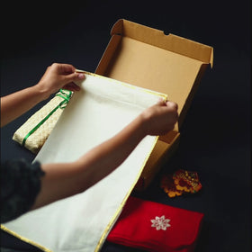 Diwali Gift Hamper - Festive Hand Embroidery Stole With Handpainted Shubh Laabh & Incense Sticks (3 Curated Products)