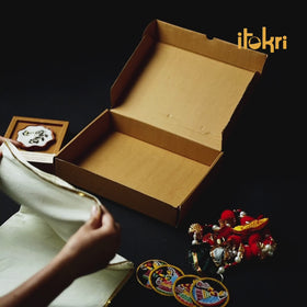 Diwali Gift Hamper - Festive Beadwork Hanging With Clay Pot Candle & Handpainted Coasters (3 Curated Products)