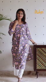 Blue - Sanganeri Block Printed Cotton Straight Kurta 01