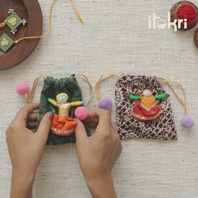 Handmade Thread & Mirror Work Fabart Rakhi & Lumba Set with Potli 86