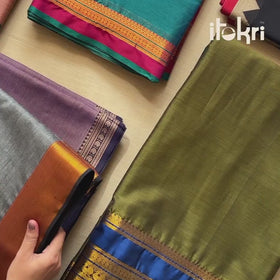 Green - Dharwad Cotton Fabric with Border 10