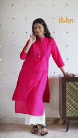 Pink - Mulmalai Cotton Plain Dyed Straight Kurta